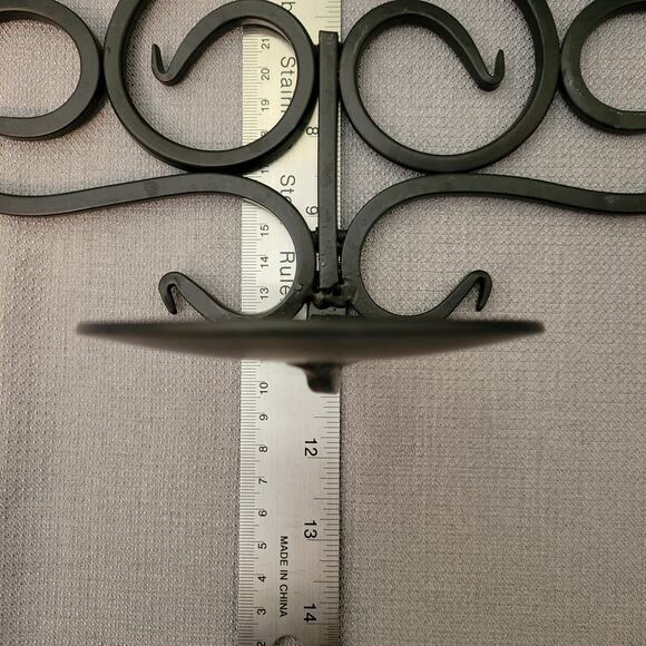 Pair Black Wrought Iron Hand Forged Pillar Candle Wall Sconces - Picture 6 of 12